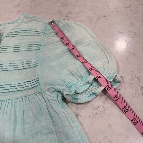 NWT Simplify Southern Babydoll Seafoam Short Sleeve Shirt Cotton Gauze Pintuck - Picture 13 of 14